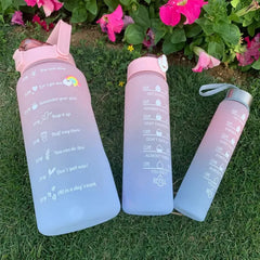 Achieve Your Hydration Goals with Our Motivational 3-Piece Sports Water Bottle Set!